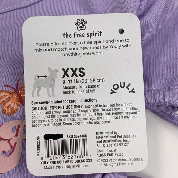 YOULY Dog Dress XXS The Free Spirit 9-11 in Purple Orange Butterfly New Tags - Picture 5 of 6